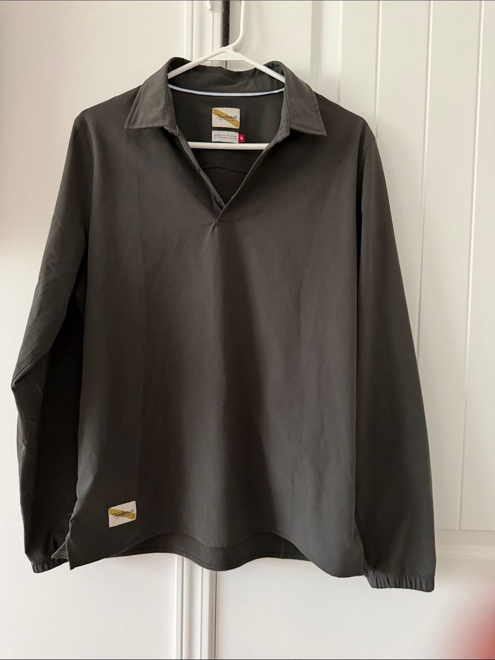 Tracksmith Men's Long-Sleeve Collared Pullover Shirt - Dark Greyish